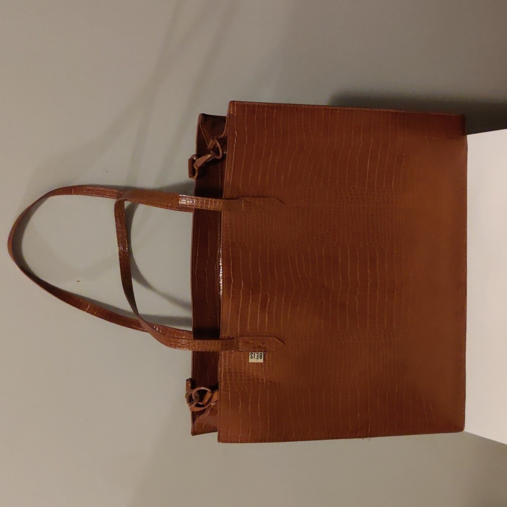 Beis The Large Work Tote in Cognac Croc.